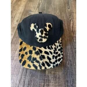 Disney Animal Kingdom Hat Mickey Mouse Black Cotton Animal Print Fuzzy Cap